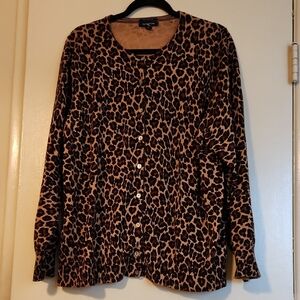 Lands End 2X Supima Cotton Leopard Print Cardigan